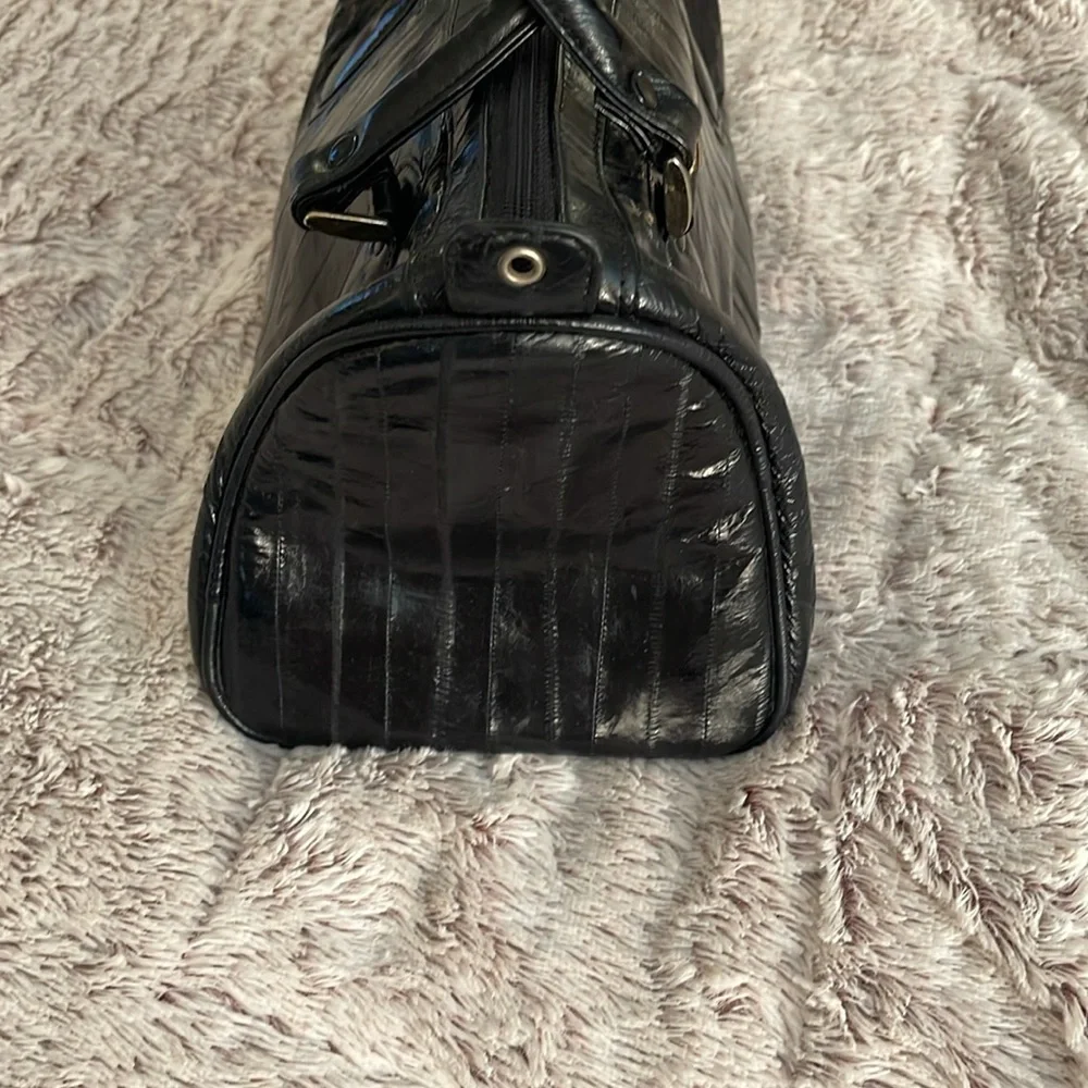 Genuine Eel Skin Handbag‎ Black Top Handle Zipper Closure Classic